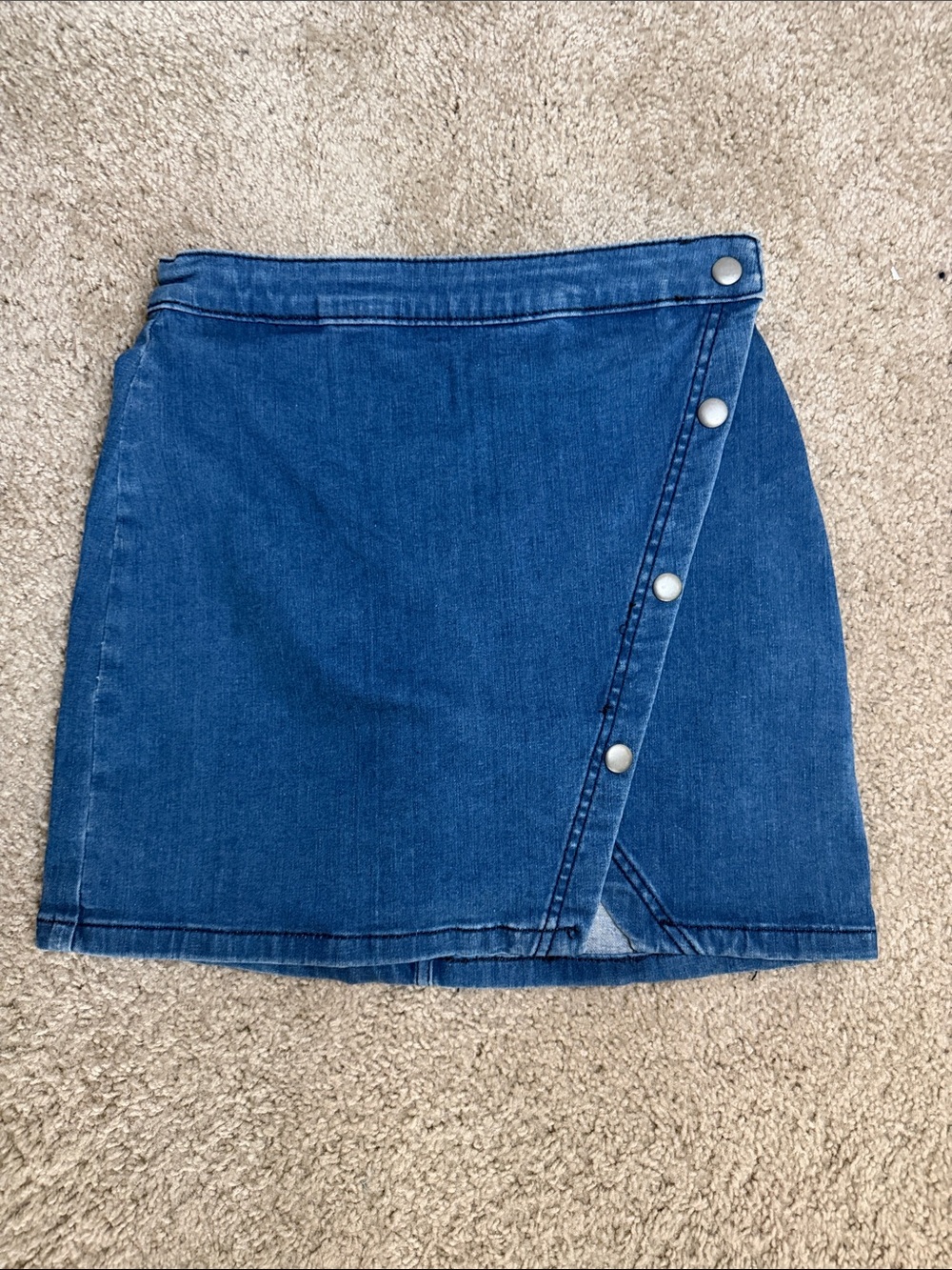 We The Free Blue Denim Snap-Front Mini Skirt